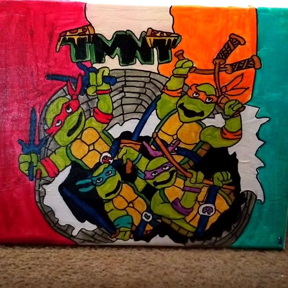 Hand painted TMNT cartoon canvas painting